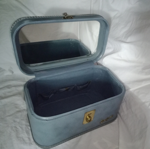 Mid Century Modern MCM Blue Starfrost Train Case Makeup Luggage Retro - Picture 7 of 12